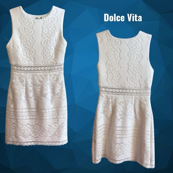 DOLCE VITA DRESS Women's Size XS White Lace Mini Lined Side Zip Wedding Shower - Picture 2 of 14